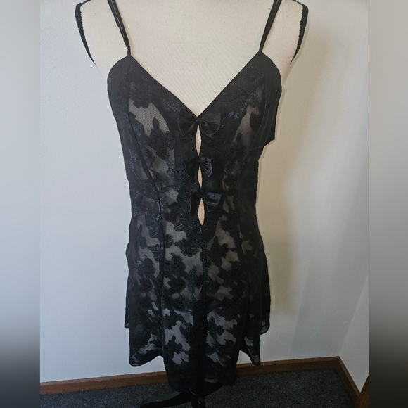 JOLYNN Vintage Low Black Slip Lingerie With Bow Detail Medium - Picture 1 of 6